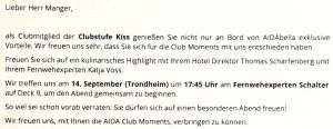 Clubstufe Kiss: Einladung AIDA Club Moments